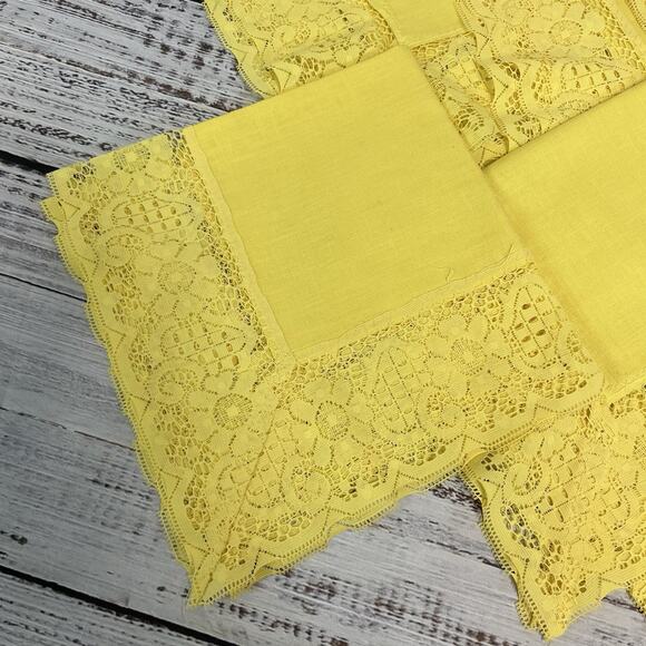 Vintage Set of 6 Linen Dinner Table Napkins Canary Yellow Square Linen Lace - Picture 2 of 8